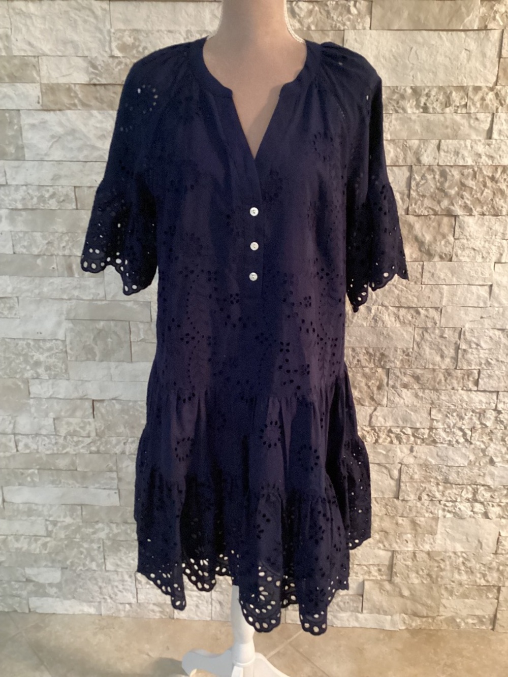 Tribal Mixed Pattern Cotton Eyelet Swing Dress